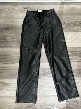 Abercrombie and Fitch Black Faux Leather Straight-Leg Pants- Size 28